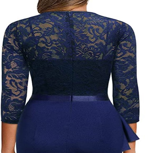 Missymay Women's Vintage Floral Lace Ruffle Half Sleeve Evening Dress - Picture 2 of 7